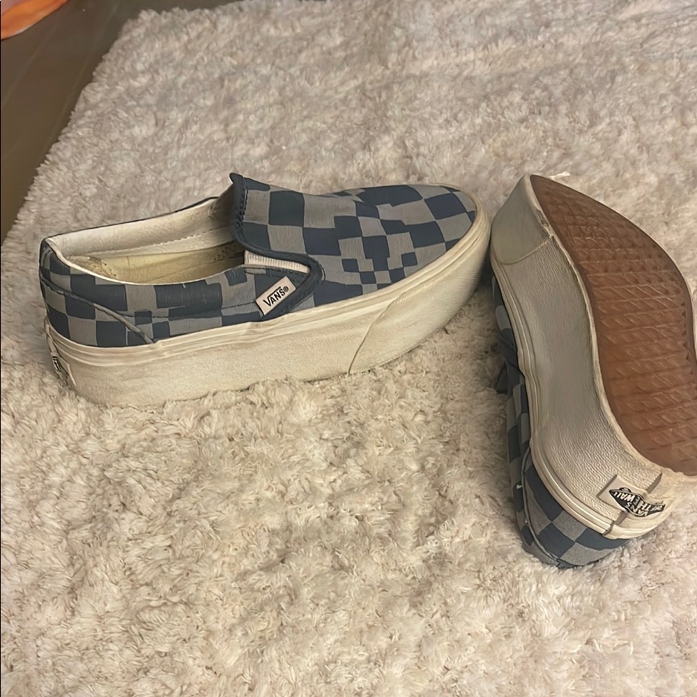Vans Classic Stacked Platform Blue and Gray Checkered Slip-Ons 5 M 6.5 W - Picture 10 of 11